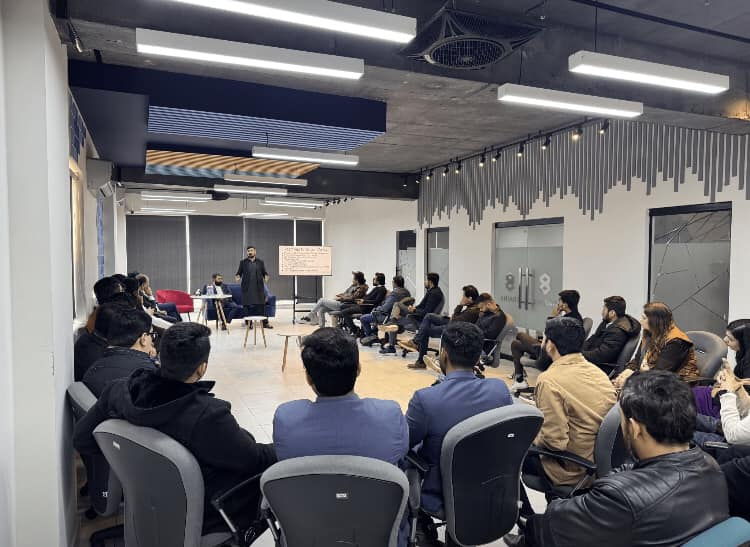 Young tech founders attending a US PAK Tech Corridor session organized by Digital Agencies Alliance Pakistan and Digital DGK to prepare for Startup Grind 2025